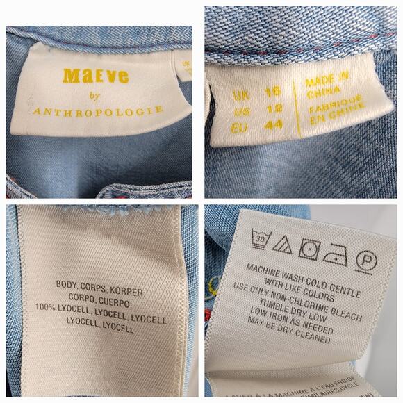 Maeve by Anthropologie Top Womens 12 Sleeveless Embroidered Button Up Tunic - Picture 10 of 11